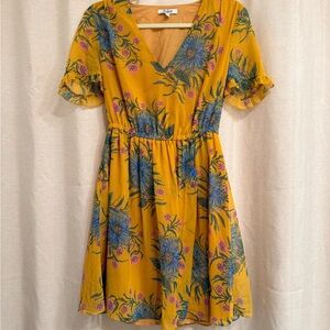 Madewell Yellow Floral Flutter Sleeve Mini Dress 0